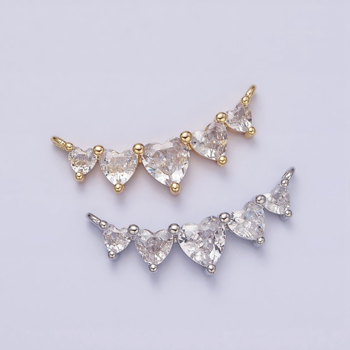 16K Gold Filled Multiple Heart Clear CZ Lined in Gold & Silver | AA1055 AA1056 - DLUXCA