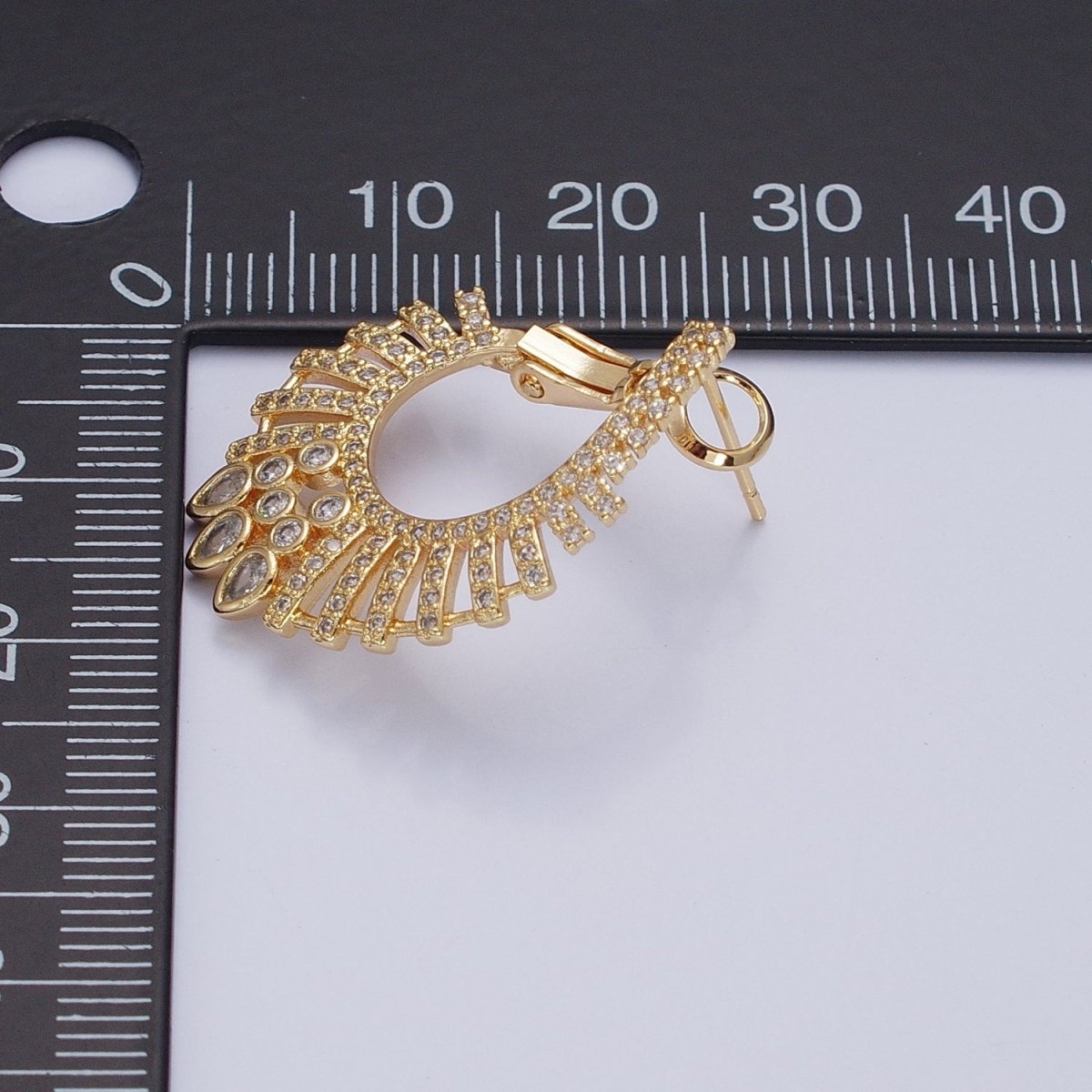 16K Gold Filled Multiple Micro Paved CZ Bar Teardrop Lined Front-Facing Hinge Earrings in Gold & Silver | AD1092 AD1093 - DLUXCA