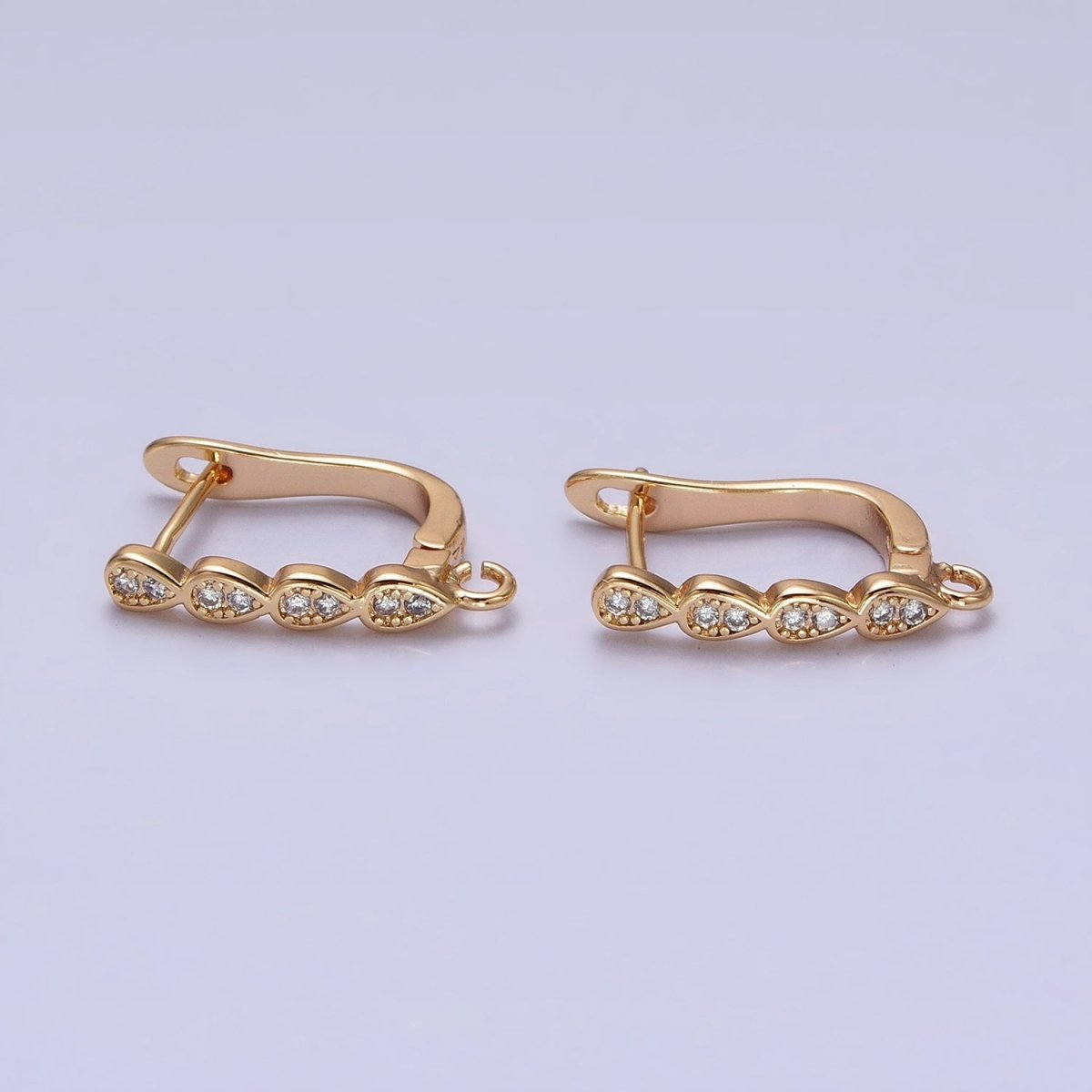 16K Gold Filled Multiple Teardrop Micro Paved English Lock Earrings Supply in Gold & Silver | Z-229 Z-230 - DLUXCA