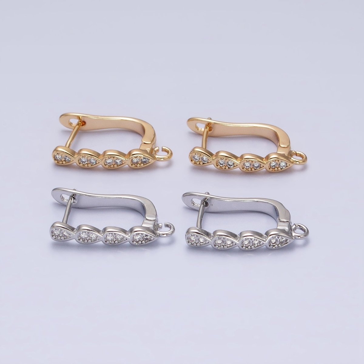 16K Gold Filled Multiple Teardrop Micro Paved English Lock Earrings Supply in Gold & Silver | Z-229 Z-230 - DLUXCA