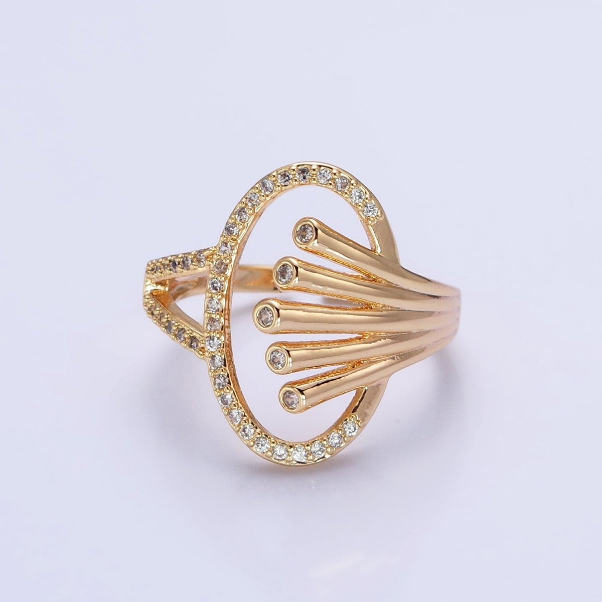 16K Gold Filled Oblong Oval Micro Paved Multiple Band Ring in Gold & Silver | O-1922 O-1923 - DLUXCA