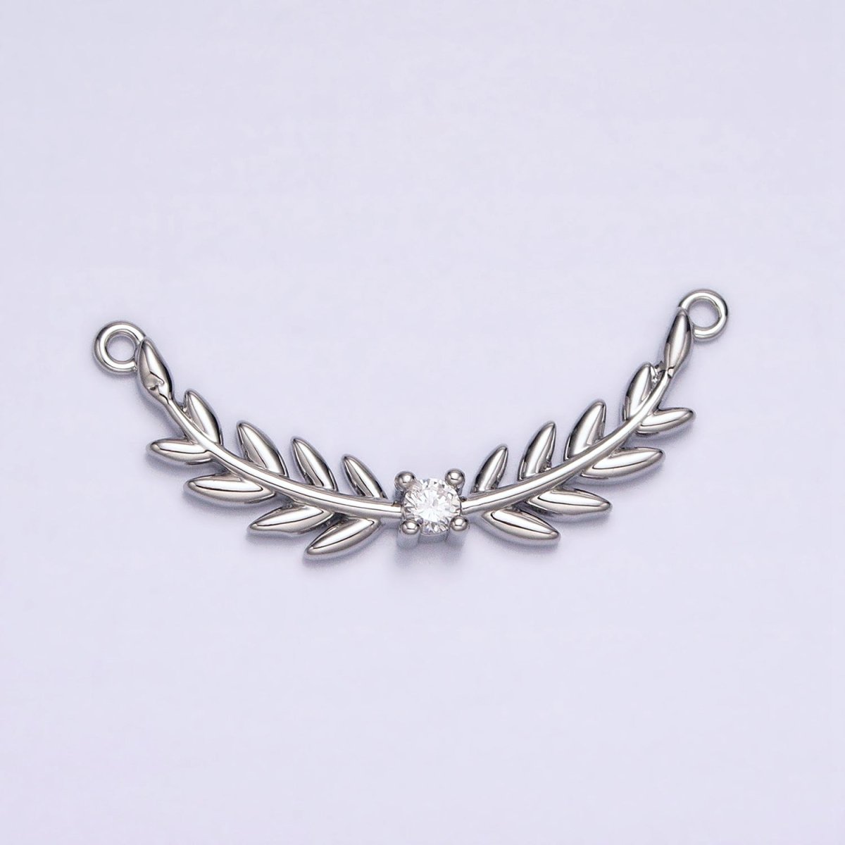 16K Gold Filled Olive Leaves Natural Round Clear CZ Curved Connector in Gold & Silver | AA1005 AA1006 - DLUXCA