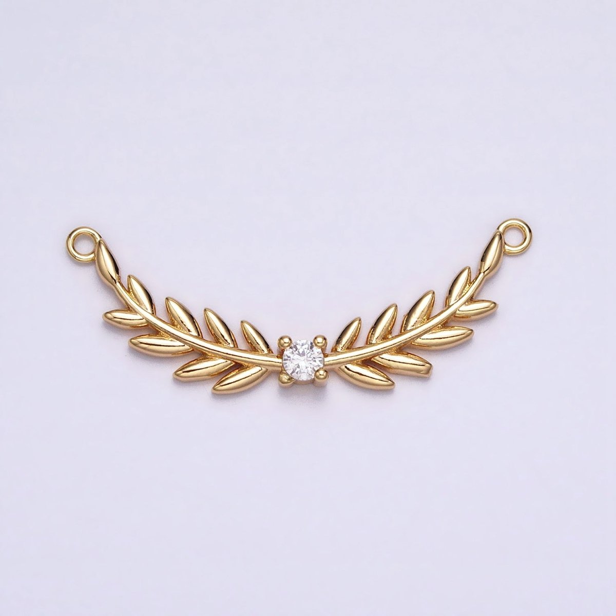 16K Gold Filled Olive Leaves Natural Round Clear CZ Curved Connector in Gold & Silver | AA1005 AA1006 - DLUXCA