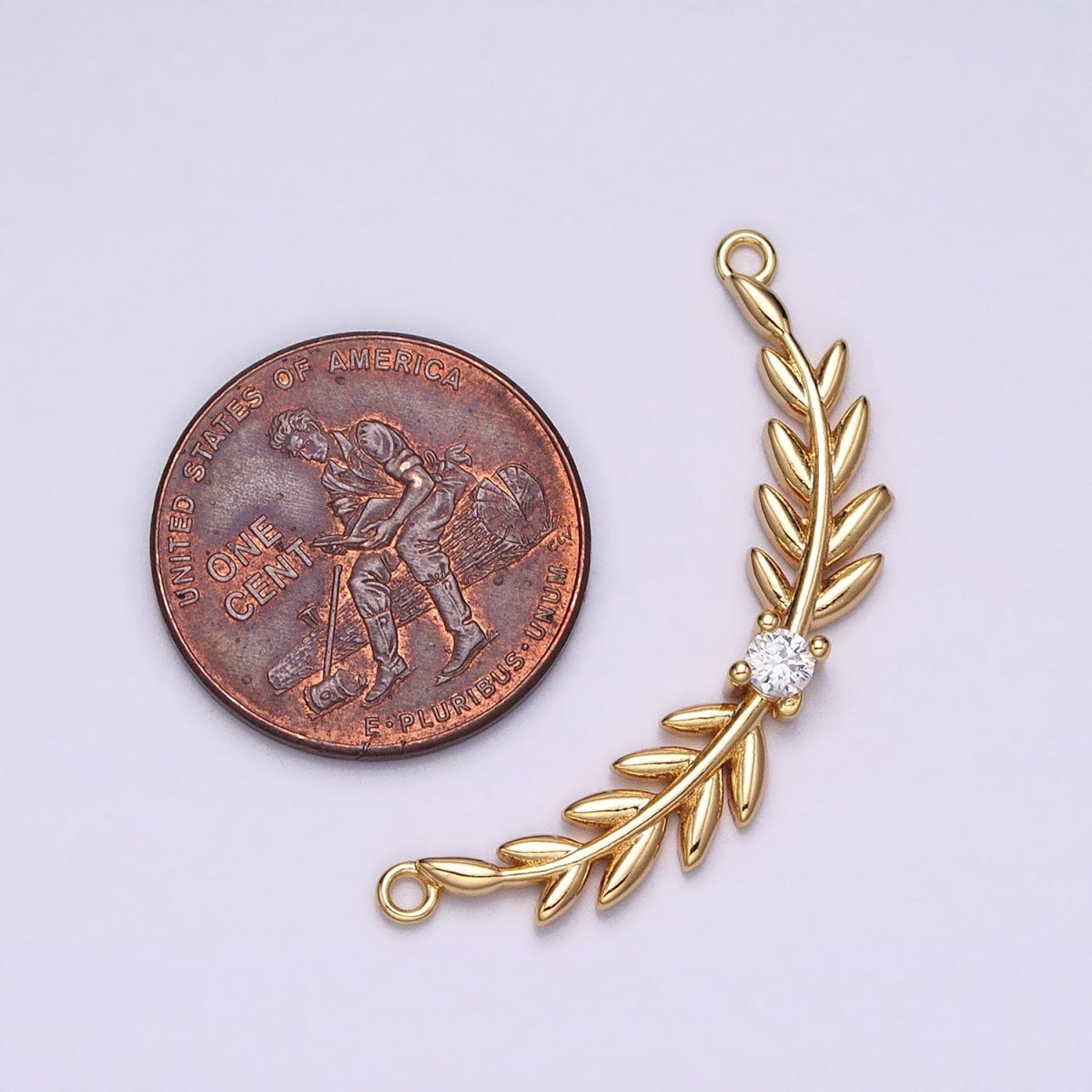 16K Gold Filled Olive Leaves Natural Round Clear CZ Curved Connector in Gold & Silver | AA1005 AA1006 - DLUXCA