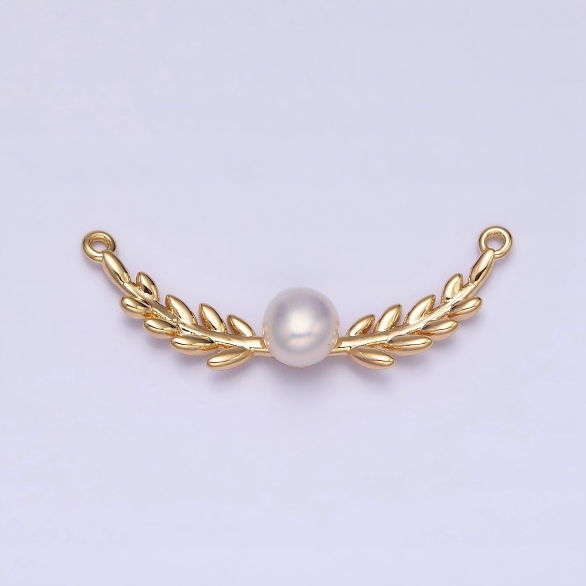 16K Gold Filled Olive Leaves Natural Round Pearl Curved Connector in Gold & Silver | AA1086 AA1087 - DLUXCA