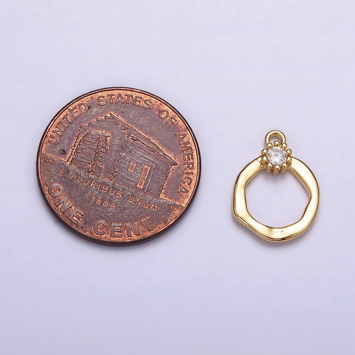 16K Gold Filled Open Circle Round Geometric Hammered Add-On Charm | N960 - DLUXCA