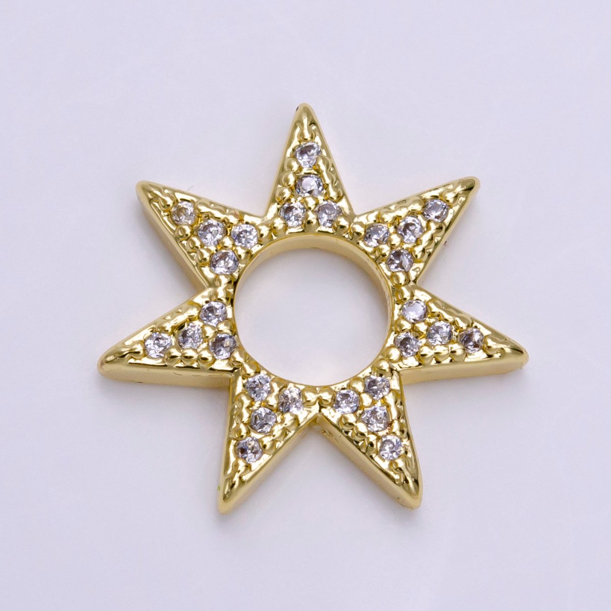16K Gold Filled Open Micro Paved CZ Celestial Star Open Charm Jewelry Making Supply | Z-931 - DLUXCA