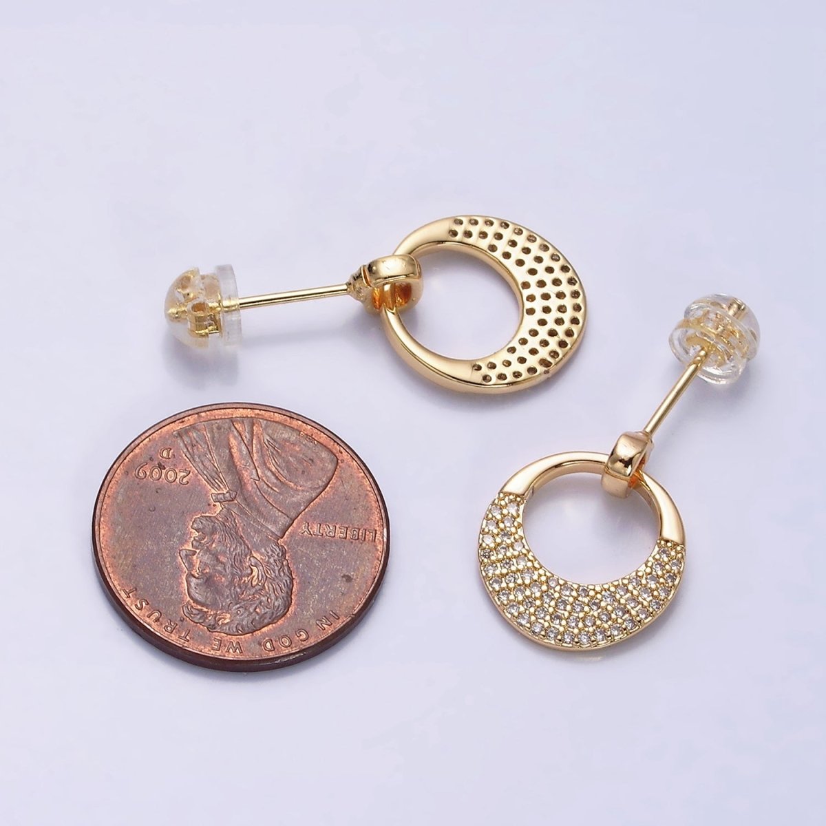 16K Gold Filled Open Micro Paved CZ Round Circle Drop Stud Earrings in Gold & Silver | AD1068 AD1069 - DLUXCA
