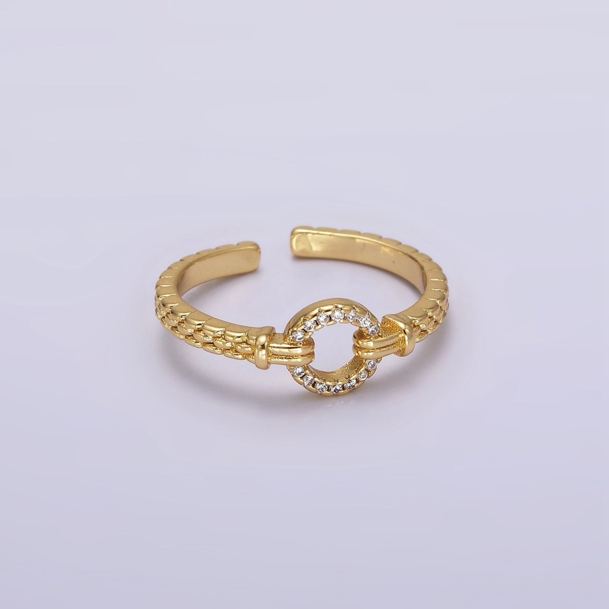 16K Gold Filled Open Round Micro Paved CZ Beaded Band Ring | O1237 - DLUXCA