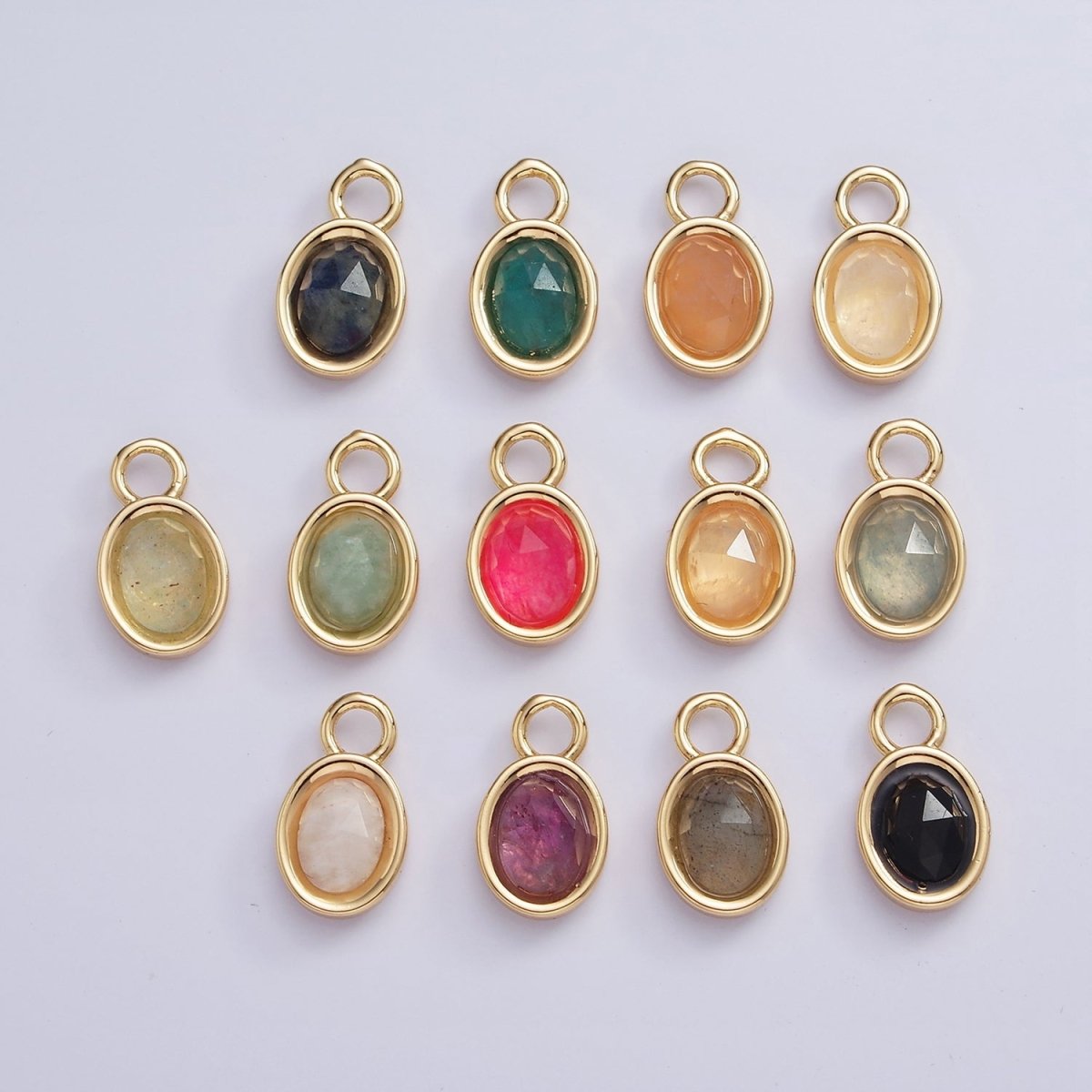 16K Gold Filled Oval Multifaceted Natural Gemstone Personalized Add-On Charm | AC1479 - AC1491 - DLUXCA