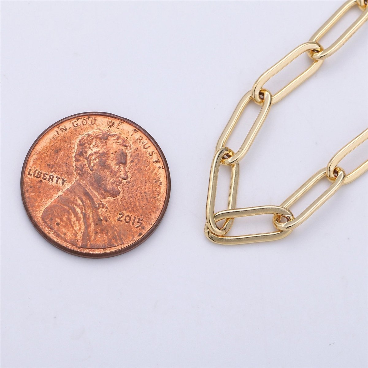 16K Gold Filled Paper Clip Chain Necklace, 2X5mm By Yard, Nickel Free, Unfinished Chain For Jewelry Component Supply | ROLL-255 Clearance Pricing - DLUXCA