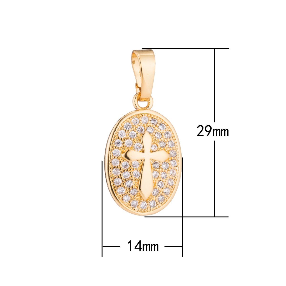 16K Gold Filled Passion Cross Micro Paved CZ Oval Pendant | H096 - DLUXCA