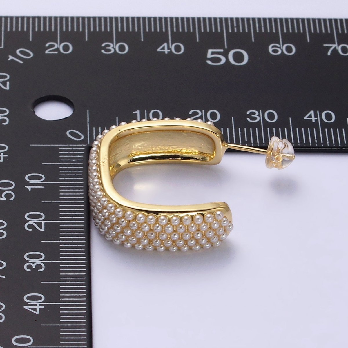 16K Gold Filled Pearl Lined Boxy C-Shaped Hoop Earrings in Gold & Silver | AE049 AE050 - DLUXCA