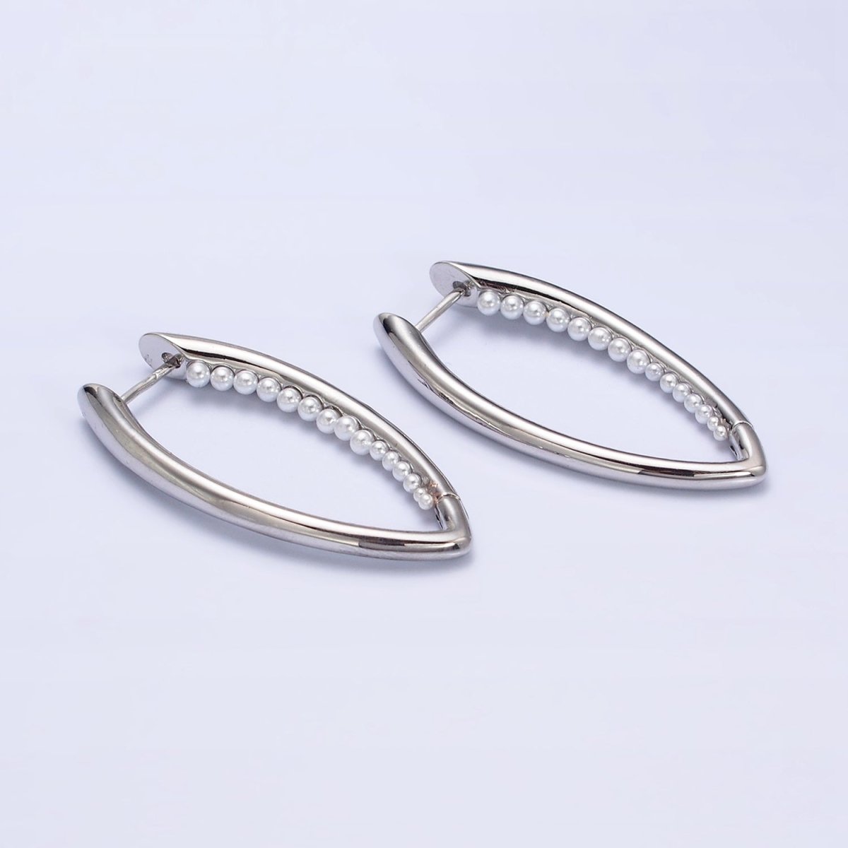 16K Gold Filled Pearl Lined Front-Sided Sphere Hoop Earrings in Gold & Silver | AE066 AE067 - DLUXCA
