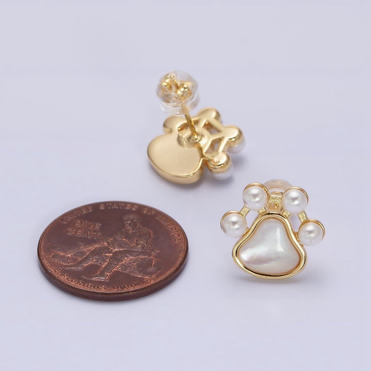 16K Gold Filled Pet Pawprint Animal Shell Pearl Stud Earrings in Gold & Silver | AD952 AD953 - DLUXCA