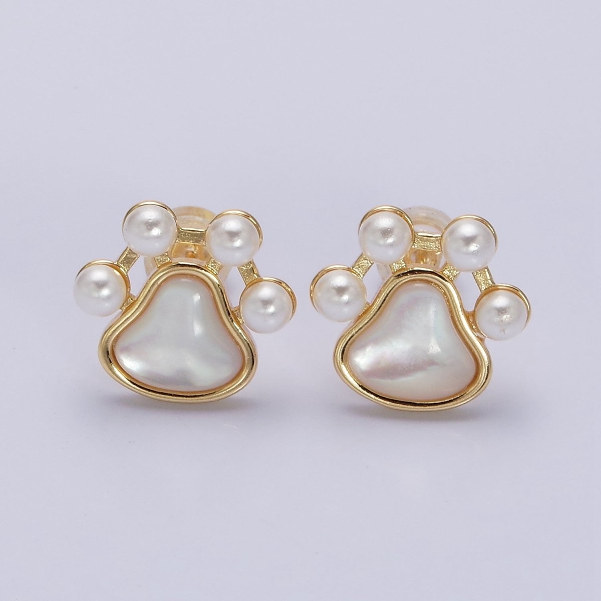 16K Gold Filled Pet Pawprint Animal Shell Pearl Stud Earrings in Gold & Silver | AD952 AD953 - DLUXCA