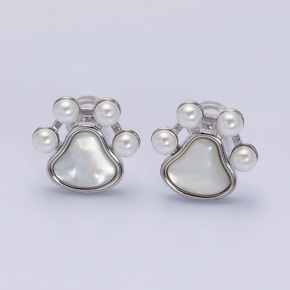 16K Gold Filled Pet Pawprint Animal Shell Pearl Stud Earrings in Gold & Silver | AD952 AD953 - DLUXCA