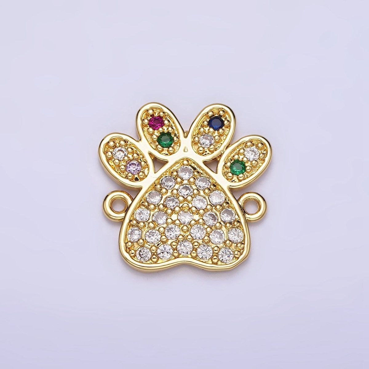 16K Gold Filled Pet Pawprint Micro Paved Multicolor Clear Micro Paved CZ Connector | AA1037 - DLUXCA