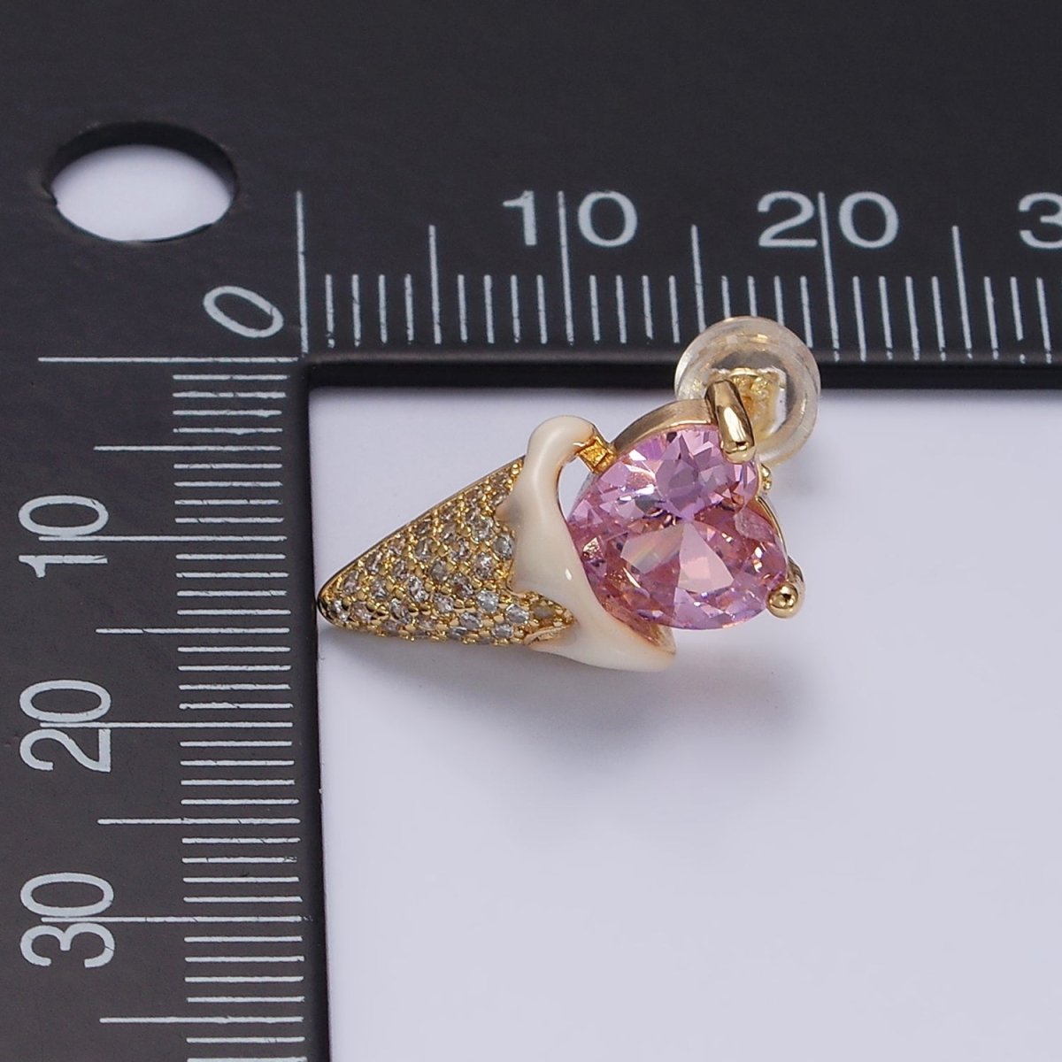 16K Gold Filled Pink CZ Heart Ice Cream Cone Micro Paved Stud Earrings in Gold & Silver | AD948 AD949 - DLUXCA