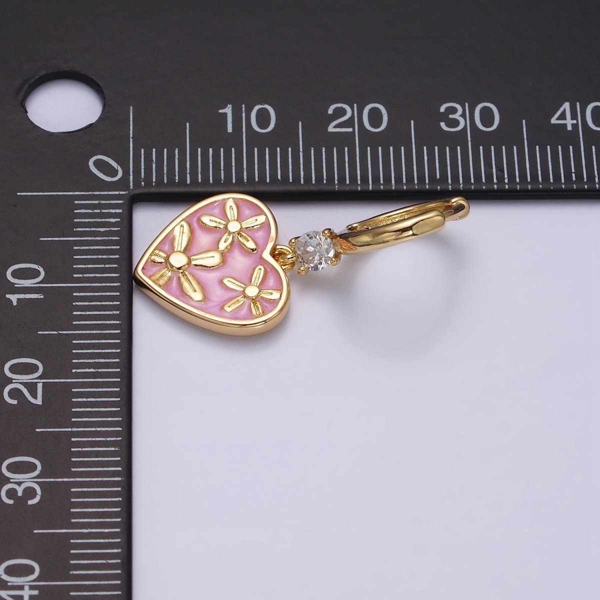 16K Gold Filled Pink, White, Blue Sparkly Enamel Triple Flower CZ Drop Huggie Earrings | Y-864 ~ Y-866 - DLUXCA