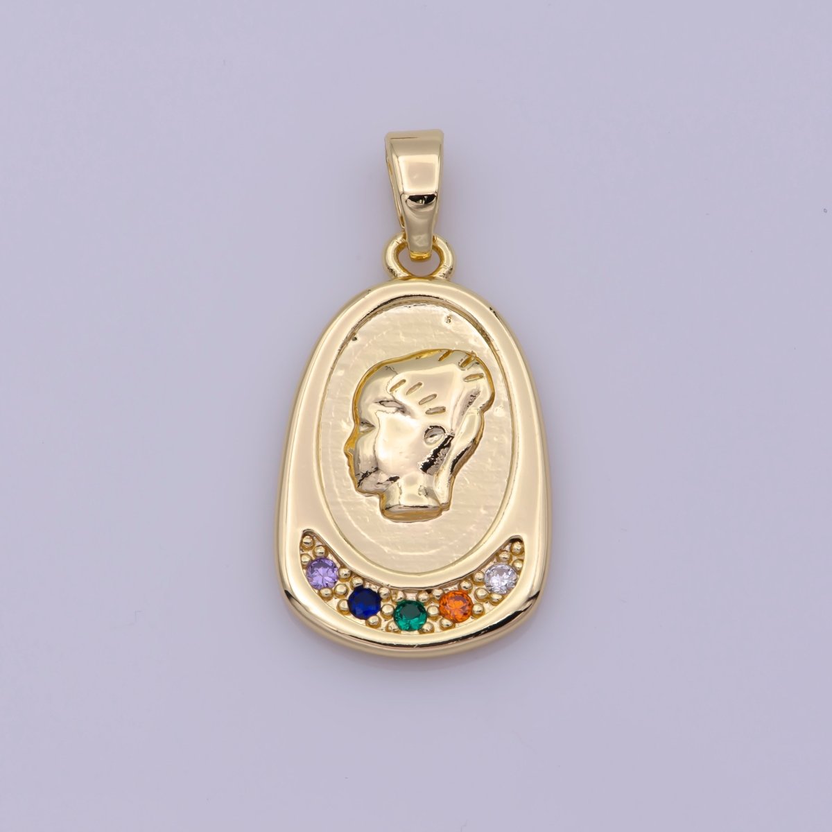 16K Gold Filled Portrait of Faceless Women Micro Paved Multicolor CZ Pendant N-501 - DLUXCA