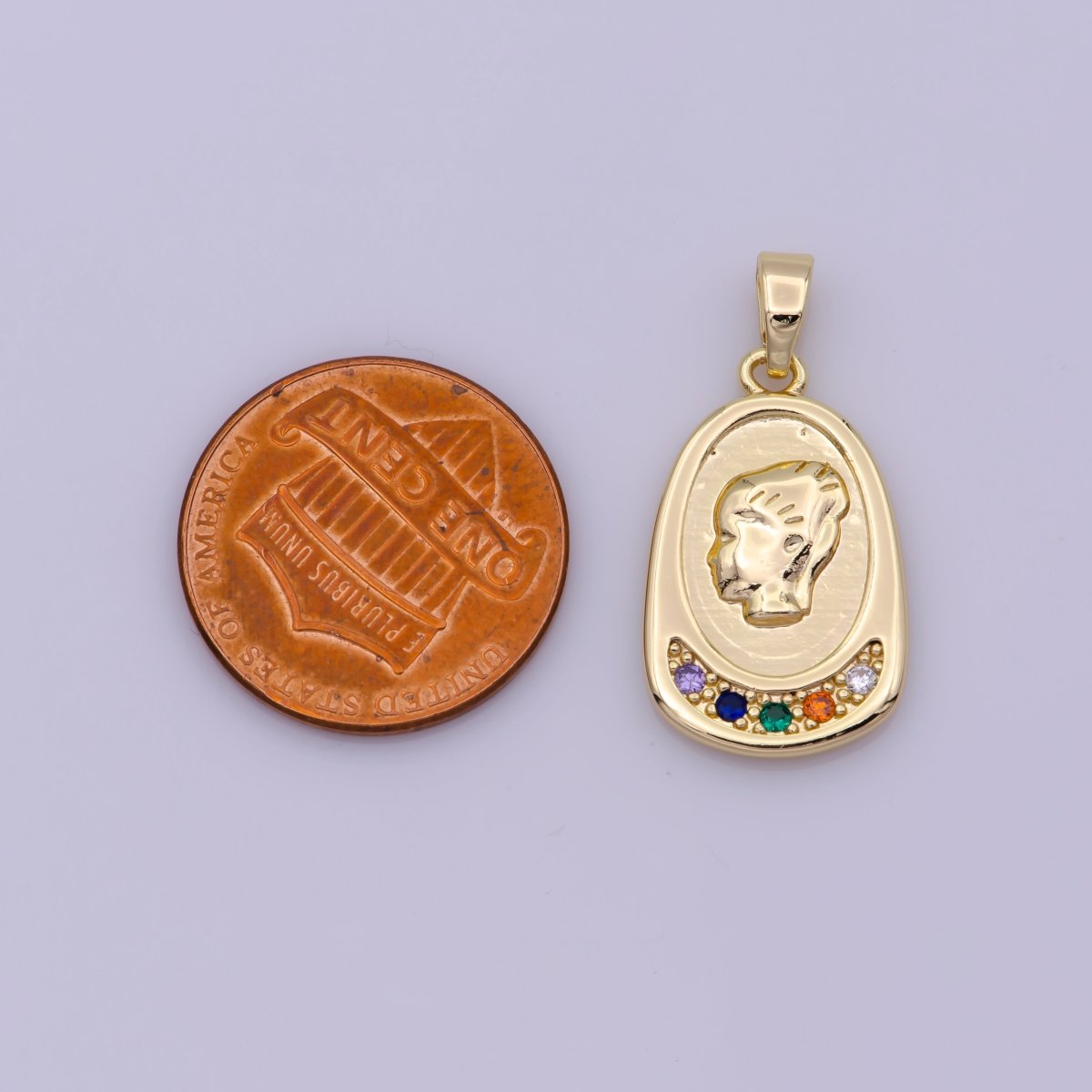 16K Gold Filled Portrait of Faceless Women Micro Paved Multicolor CZ Pendant N-501 - DLUXCA