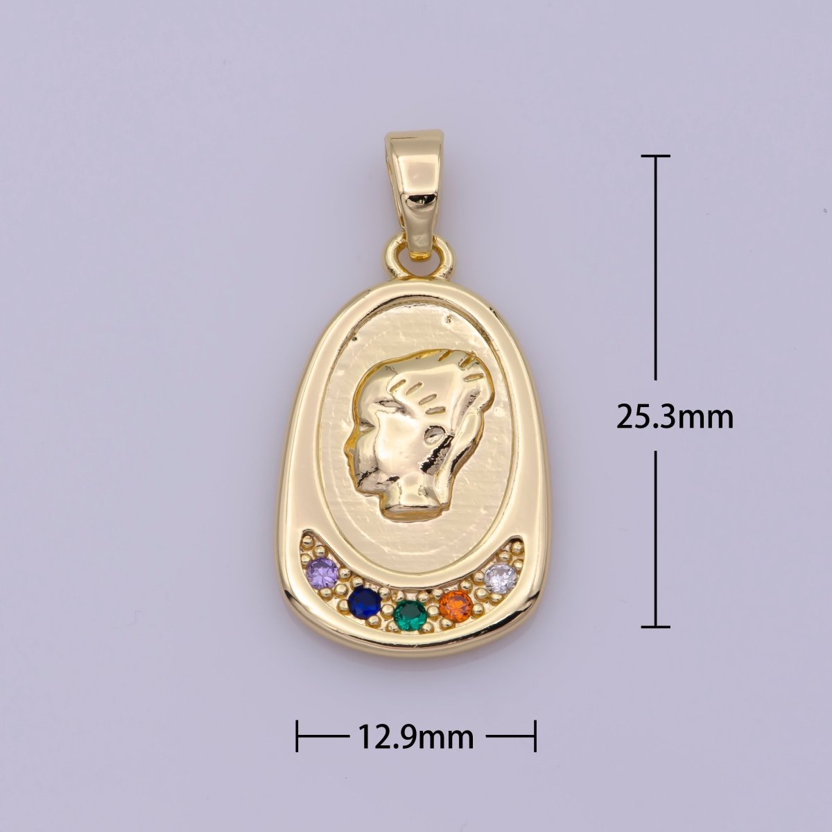16K Gold Filled Portrait of Faceless Women Micro Paved Multicolor CZ Pendant N-501 - DLUXCA