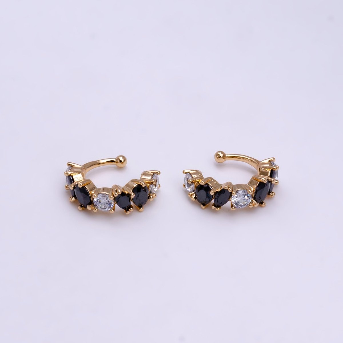 16K Gold Filled Red, Black, Green, Blue, Purple, Pink, Multicolor CZ Lined Ear Cuff Earrings | AI068 - AI074 - DLUXCA