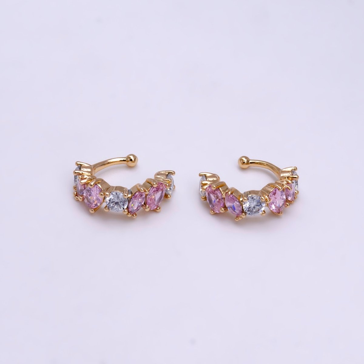 16K Gold Filled Red, Black, Green, Blue, Purple, Pink, Multicolor CZ Lined Ear Cuff Earrings | AI068 - AI074 - DLUXCA