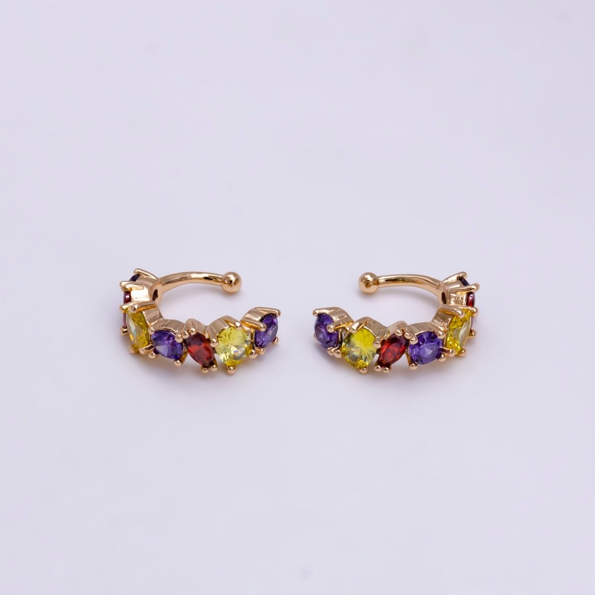 16K Gold Filled Red, Black, Green, Blue, Purple, Pink, Multicolor CZ Lined Ear Cuff Earrings | AI068 - AI074 - DLUXCA