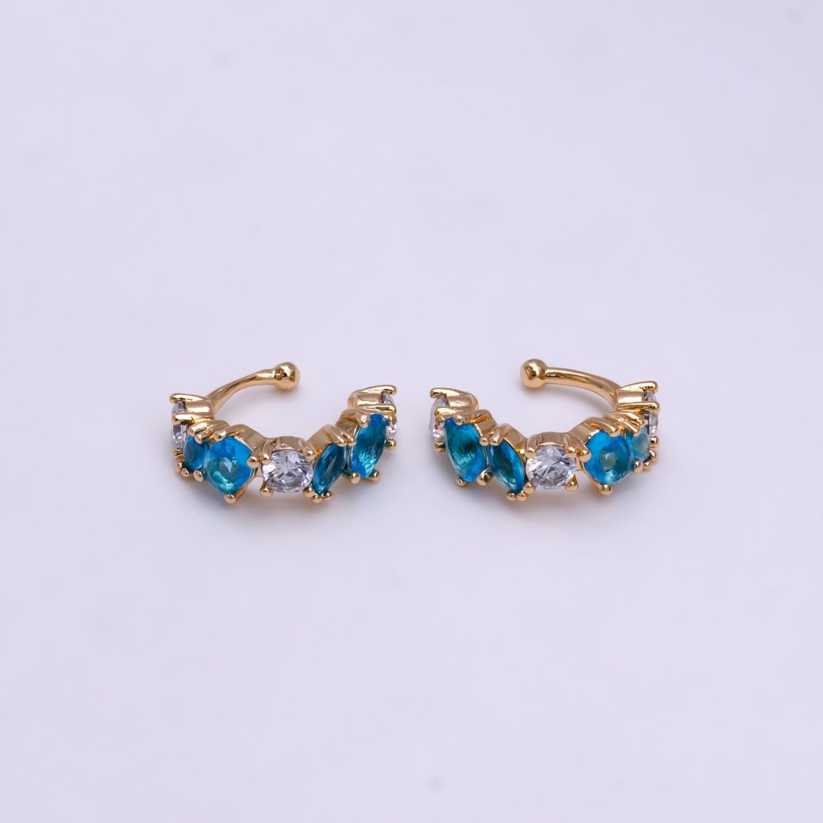 16K Gold Filled Red, Black, Green, Blue, Purple, Pink, Multicolor CZ Lined Ear Cuff Earrings | AI068 - AI074 - DLUXCA