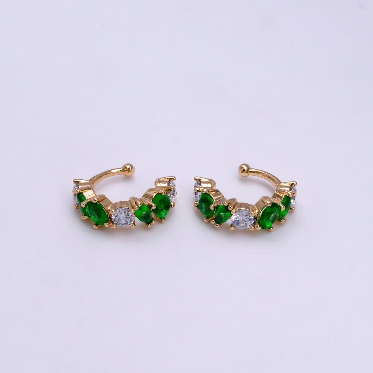 16K Gold Filled Red, Black, Green, Blue, Purple, Pink, Multicolor CZ Lined Ear Cuff Earrings | AI068 - AI074 - DLUXCA