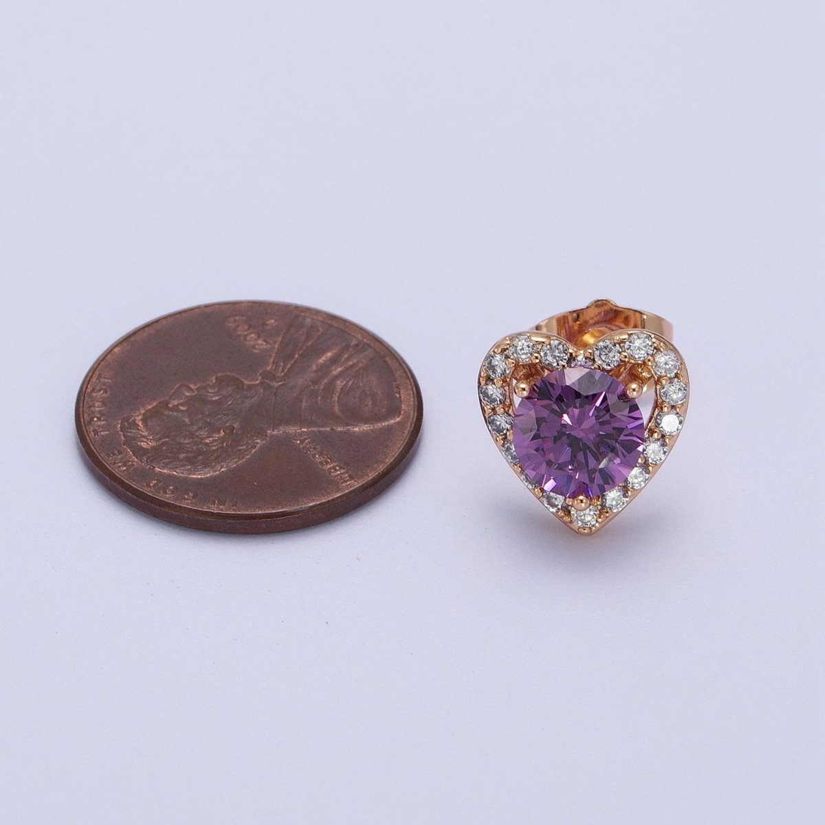 16K Gold Filled Red, Purple Heart CZ Micro Paved Open Stud Earrings | V015 - DLUXCA
