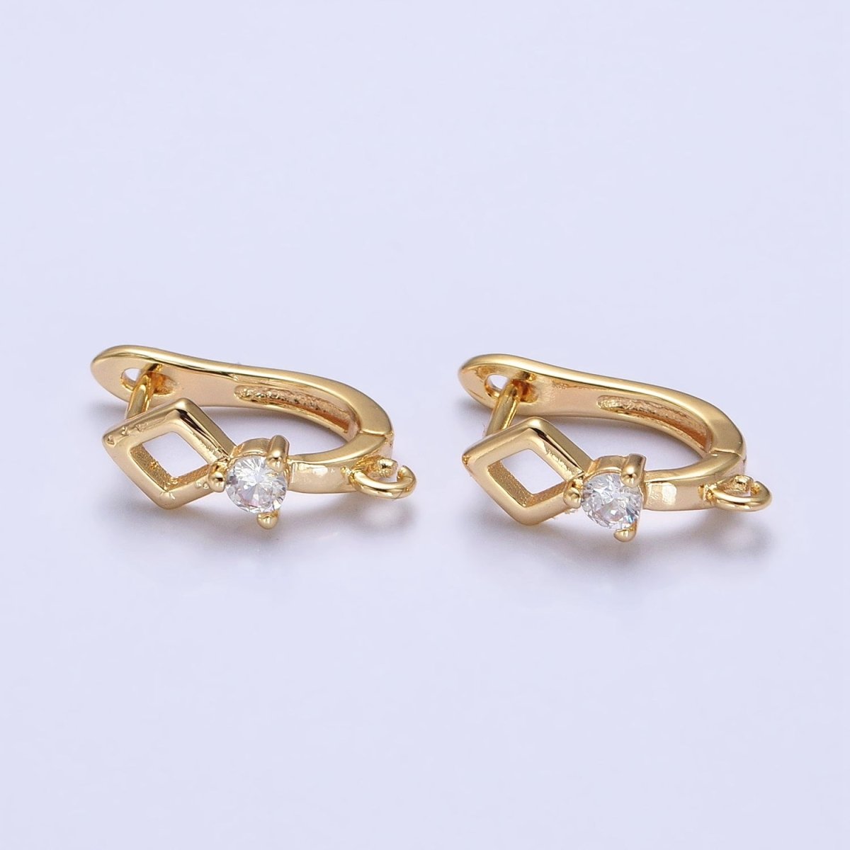 16K Gold Filled Rhombus CZ Open Loop English Lock Earrings Supply in Silver & Gold | Z-207 Z-331 - DLUXCA