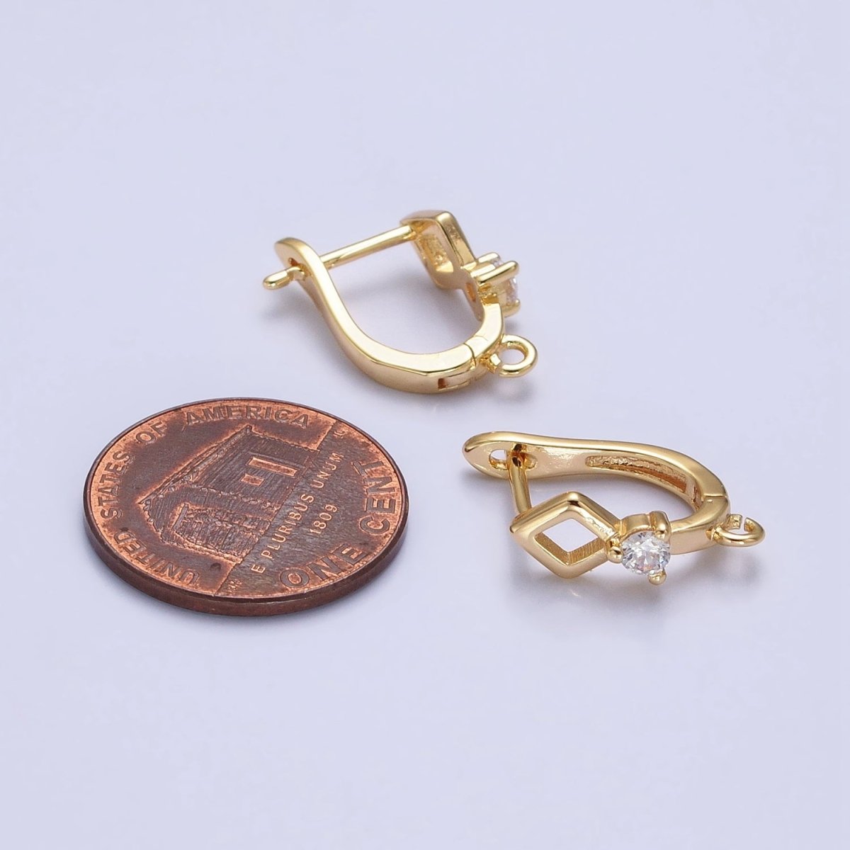 16K Gold Filled Rhombus CZ Open Loop English Lock Earrings Supply in Silver & Gold | Z-207 Z-331 - DLUXCA