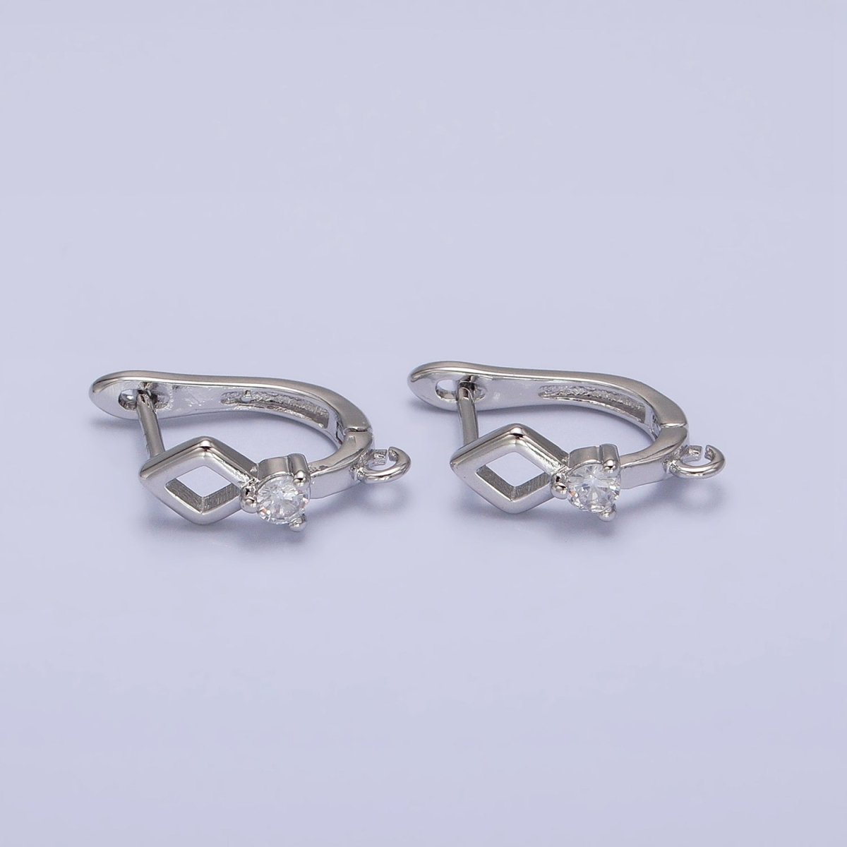 16K Gold Filled Rhombus CZ Open Loop English Lock Earrings Supply in Silver & Gold | Z-207 Z-331 - DLUXCA