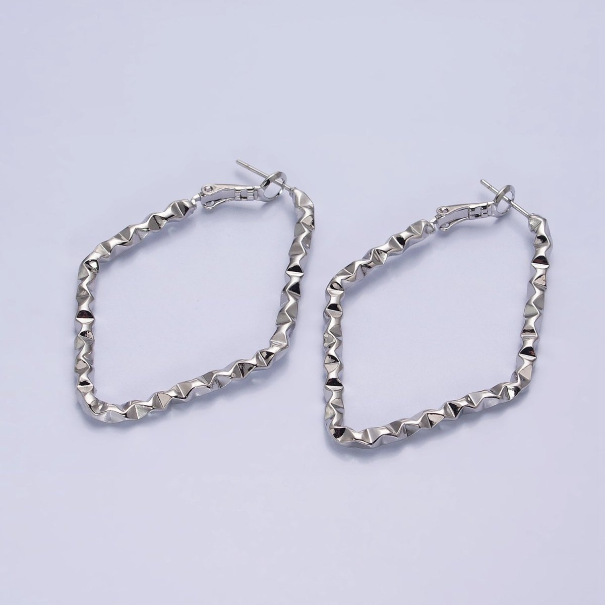 16K Gold Filled Rhombus Dented Geometric Hinge Hoop Earrings in Gold & Silver | AB1488 AB1489 - DLUXCA