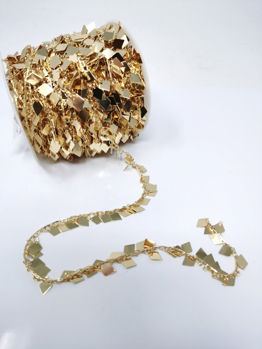 16k Gold Filled Rhombus Disc Chain Necklace Chain 1mm Thick Chain Geometric Charm Gold Thin Chain Jewelry Making, DESIGNED Chain | ROLL-078 Clearance Pricing - DLUXCA