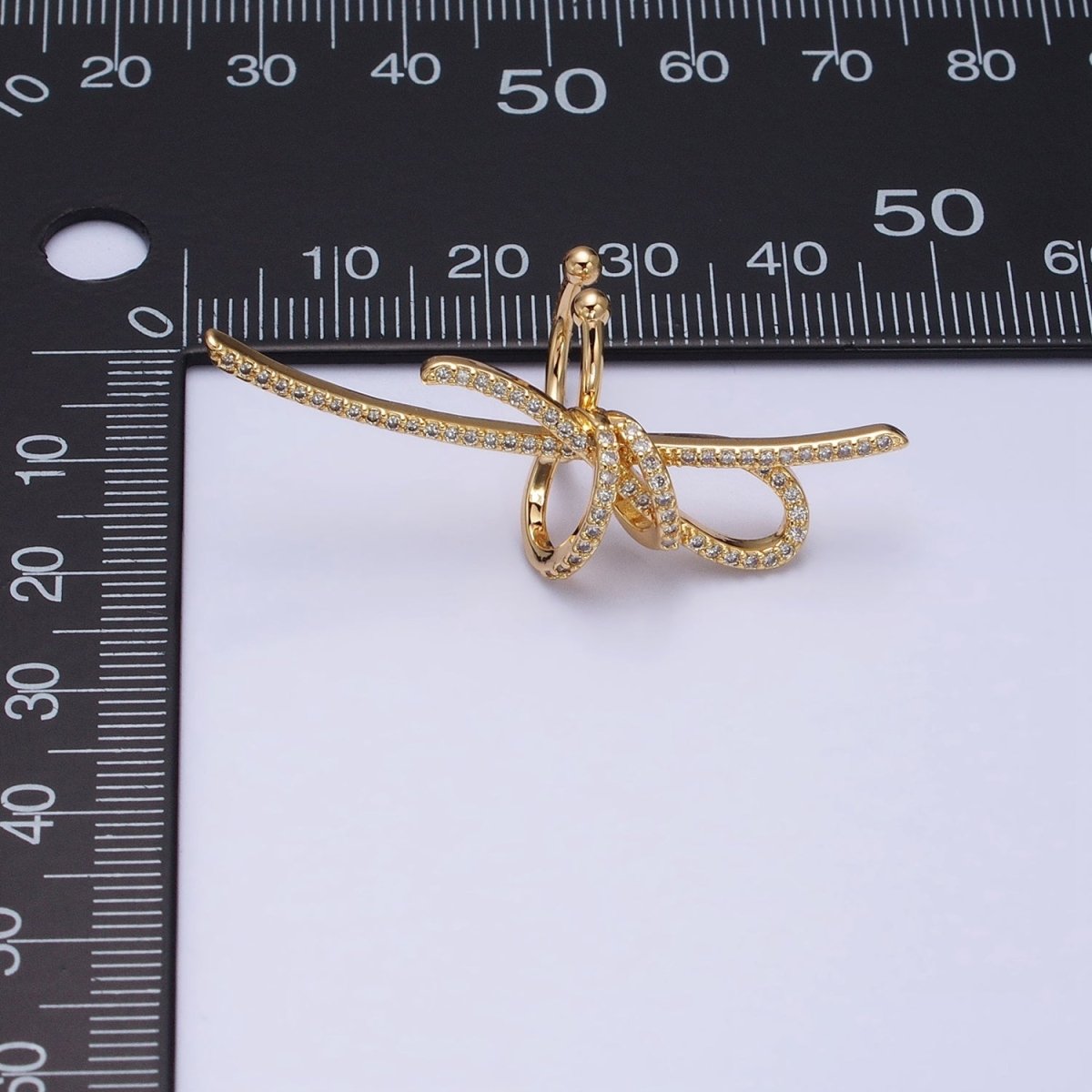 16K Gold Filled Ribbon Linear Micro Paved CZ Statement Ear Cuff Earrings in Gold & Silver | AI-009 AI-010 - DLUXCA