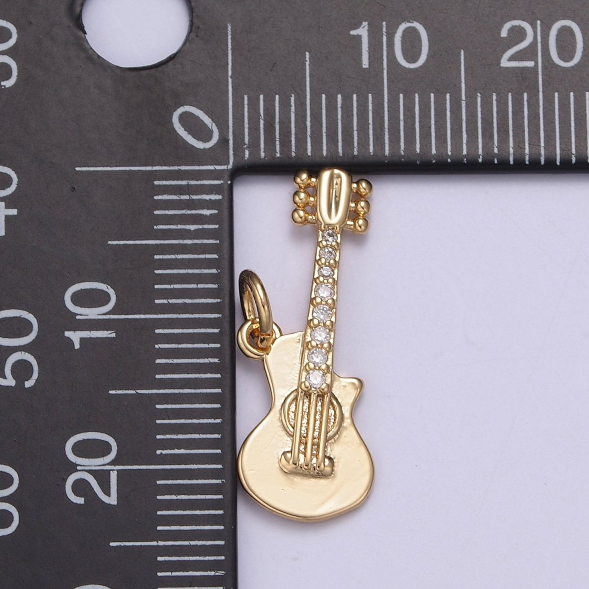 16k Gold Filled Rock n Roll Tiny Guitar Charm Musician Guitarist with CZ Pendant Necklace N-429 - DLUXCA