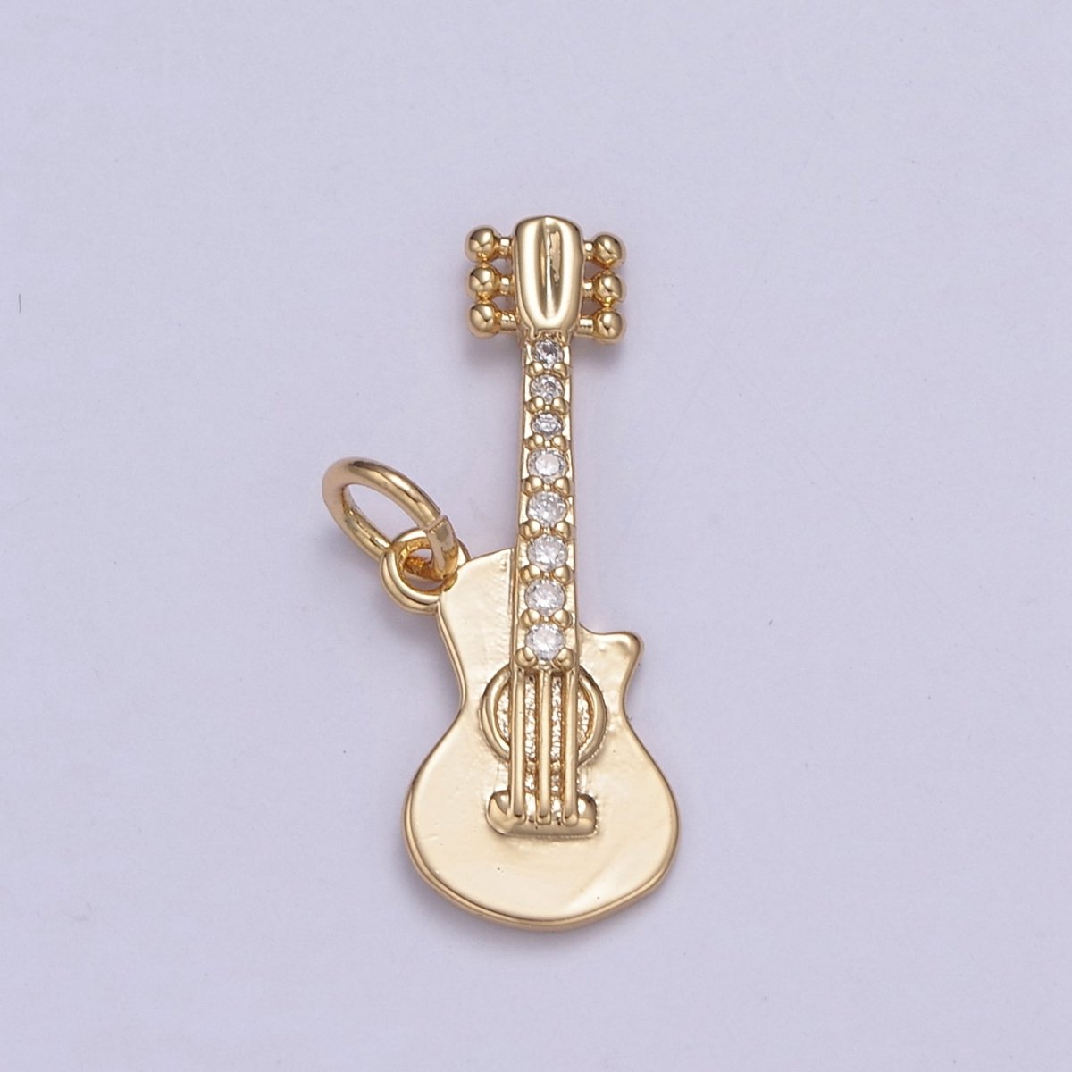 16k Gold Filled Rock n Roll Tiny Guitar Charm Musician Guitarist with CZ Pendant Necklace N-429 - DLUXCA