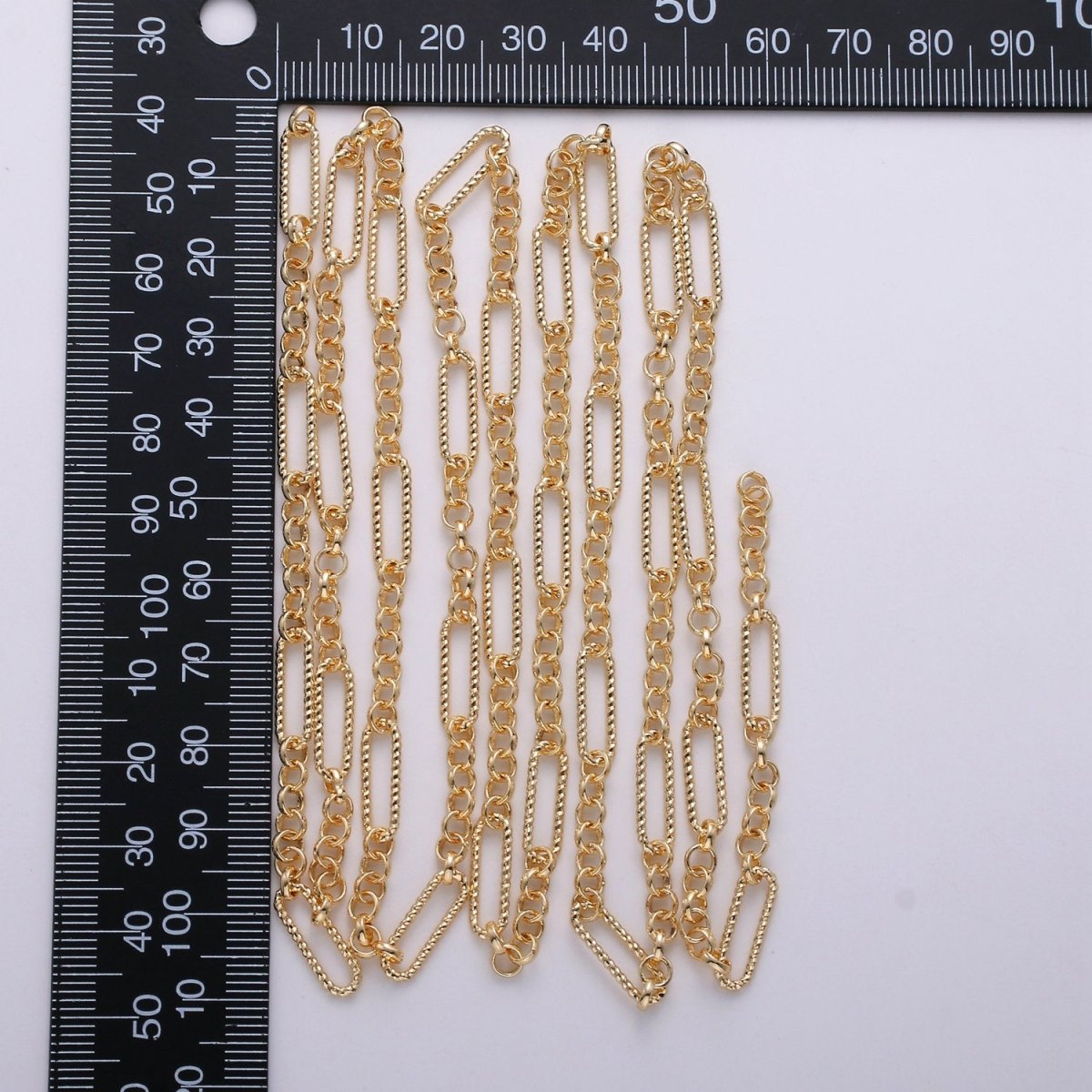 16K Gold Filled Rolo Figaro Long and Short Fancy Chain, 3X14mm Sold By Yard, Bracelet, Necklace Chain Supply Component | ROLL-264 Clearance Pricing - DLUXCA