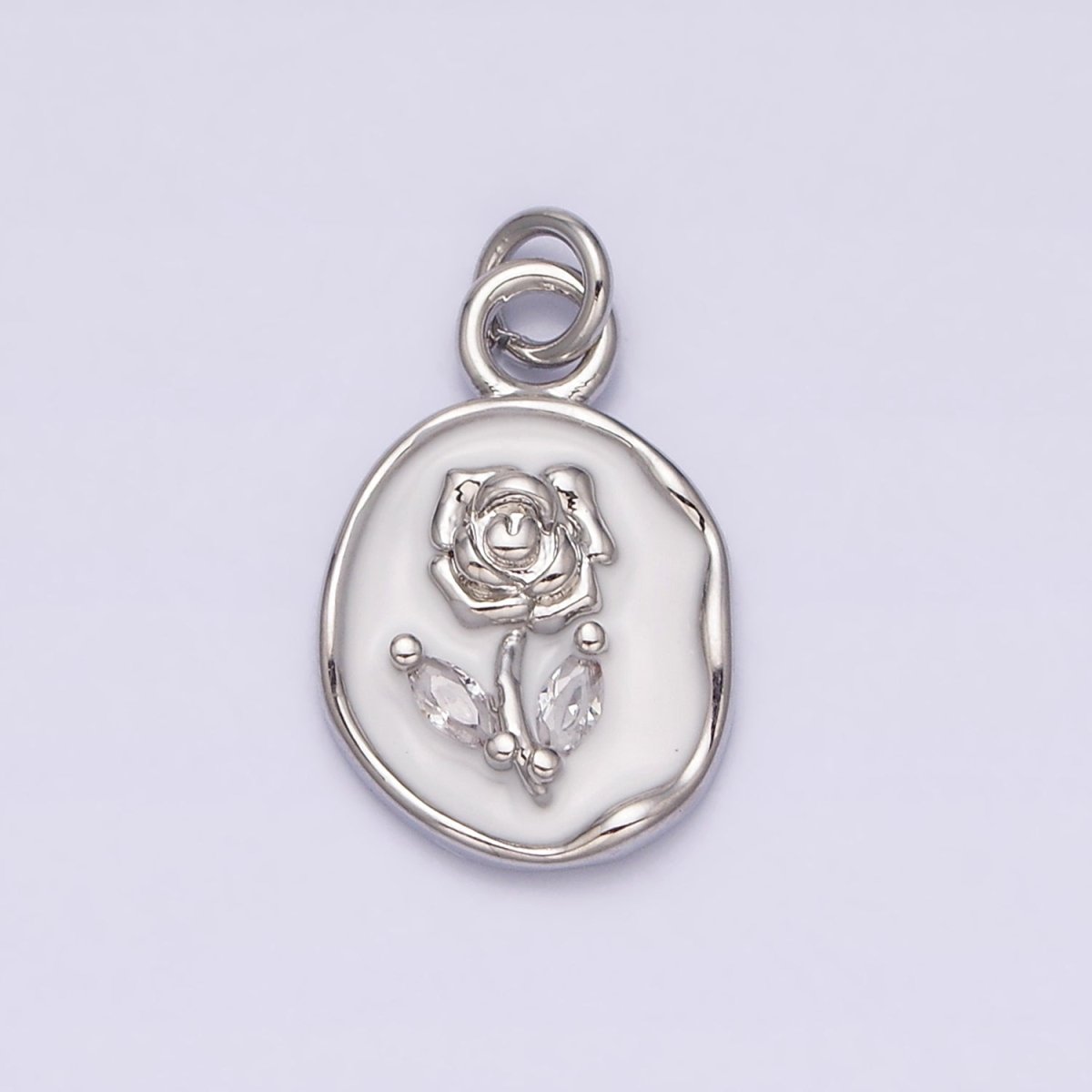 16K Gold Filled Rose Flower Marquise Leaf White, Pink, Black Sparkly Enamel Stamped Oval Charm | AC1081 - AC1086 - DLUXCA