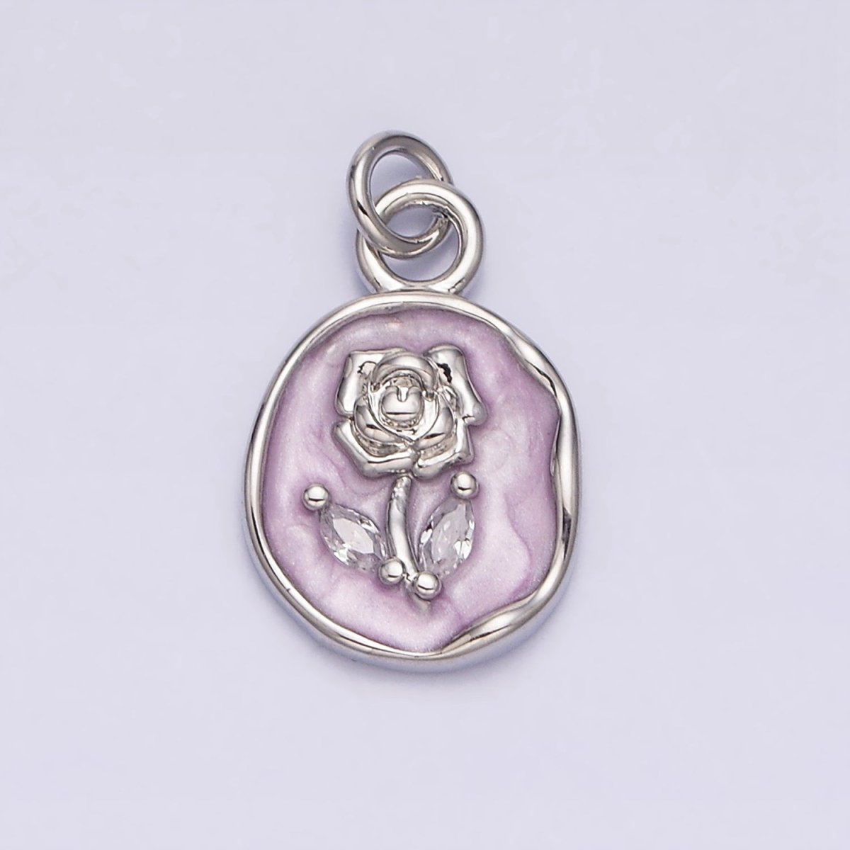 16K Gold Filled Rose Flower Marquise Leaf White, Pink, Black Sparkly Enamel Stamped Oval Charm | AC1081 - AC1086 - DLUXCA