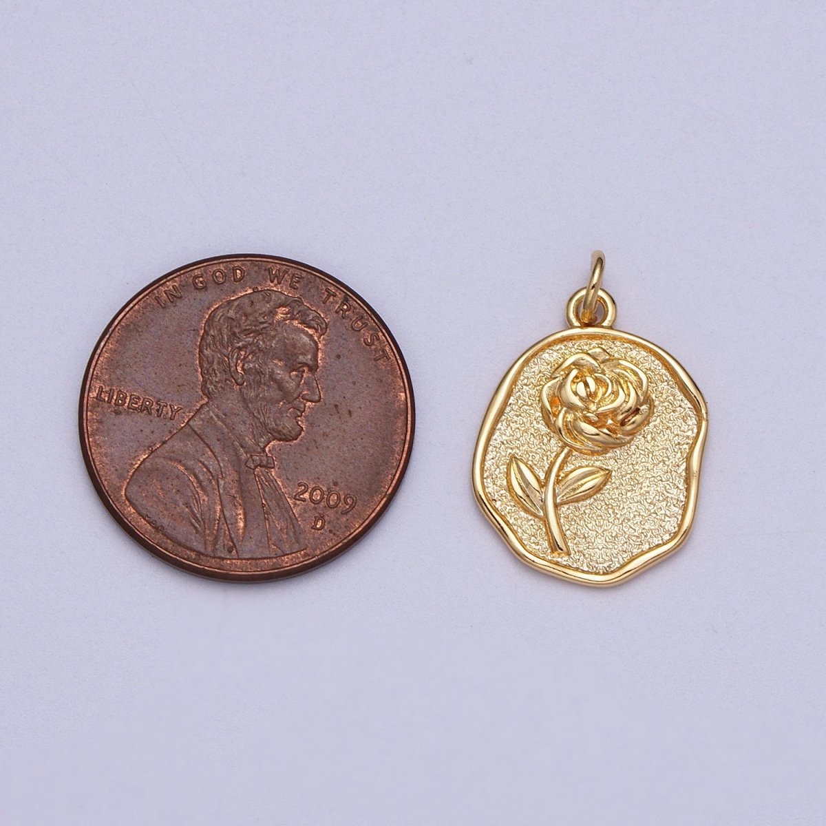 16K Gold Filled Rose Flower Textured Oval Charm in Gold & Silver | AC009 AC265 - DLUXCA