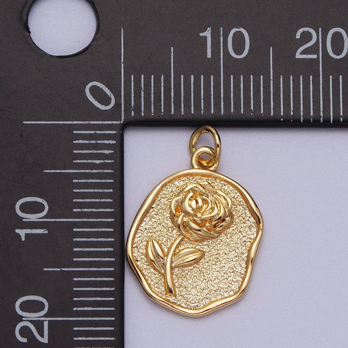 16K Gold Filled Rose Flower Textured Oval Charm in Gold & Silver | AC009 AC265 - DLUXCA
