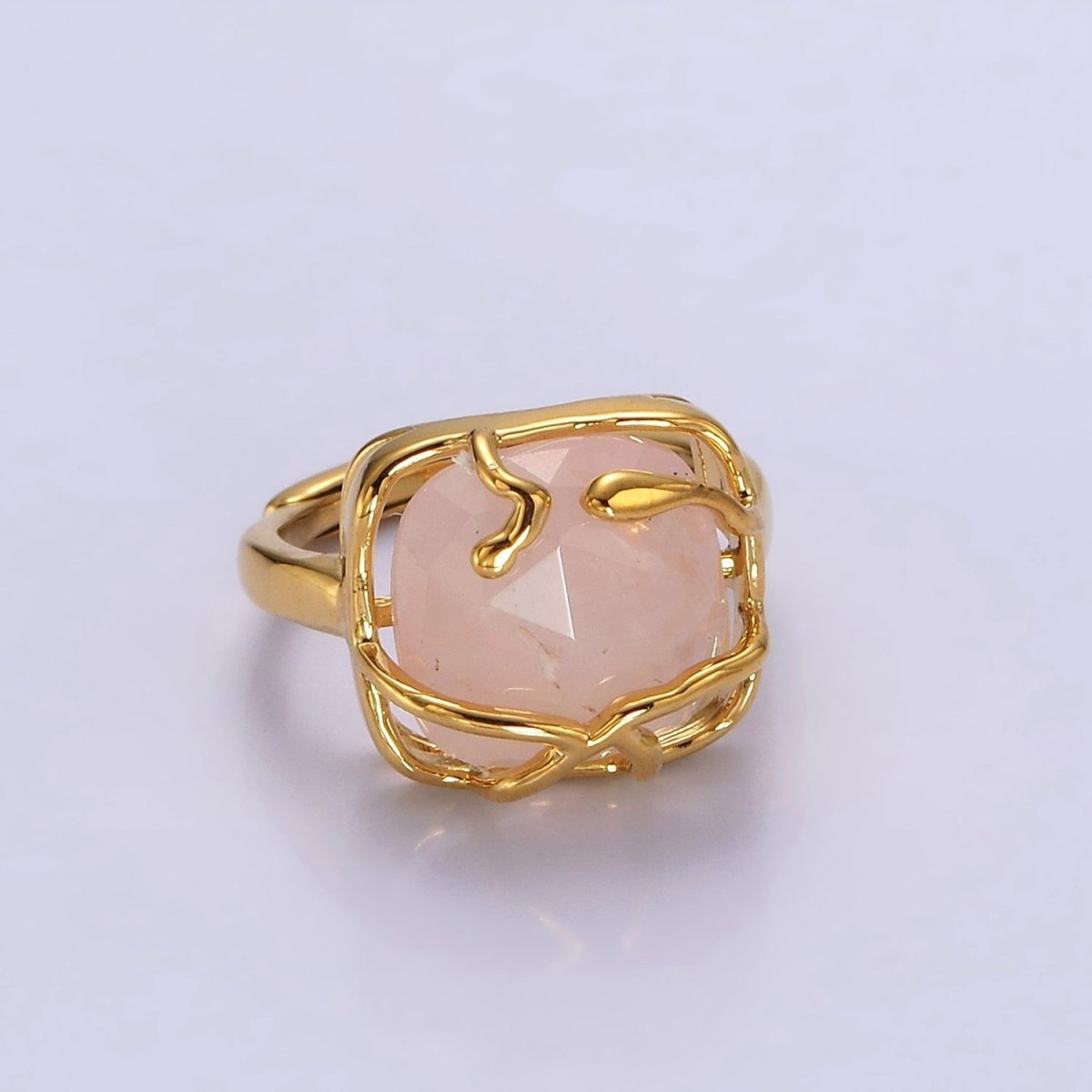 16K Gold Filled Rose Quartz, Labradorite Multifaceted Gemstone Molten Drip Ring | O-610 O-611 - DLUXCA