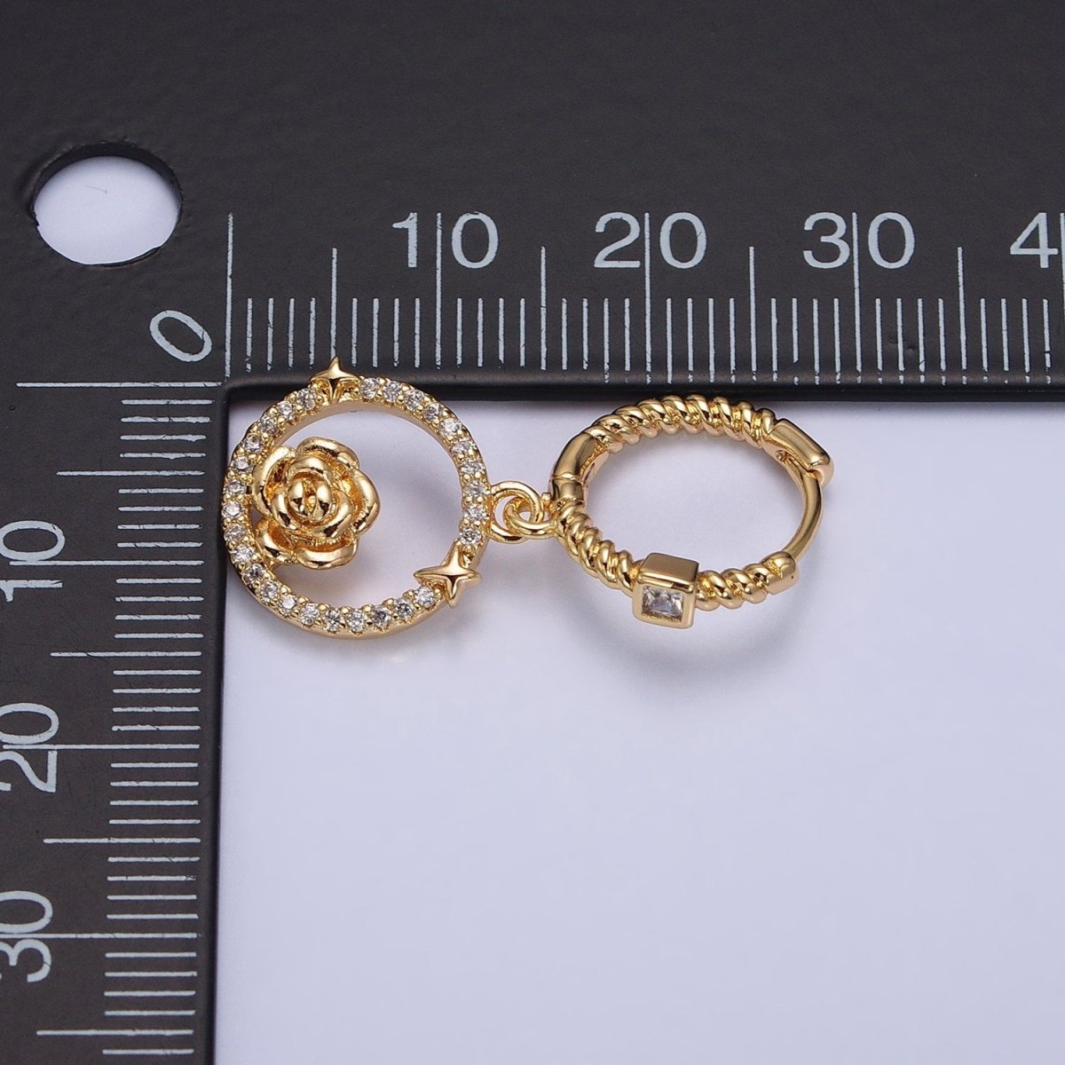 16K Gold Filled Rose Star Open Micro Paved Round Drop Twisted Square CZ Huggie Earrings in Gold & Silver | AB804 AB805 - DLUXCA
