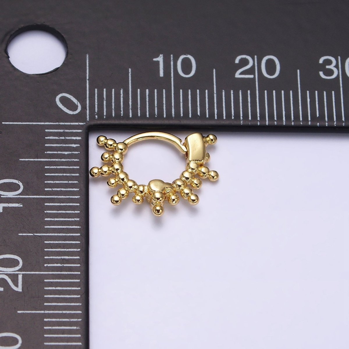 16K Gold Filled Round Beaded Ball Lined 12mm Cartilage Huggie Earrings | AD1545 - DLUXCA