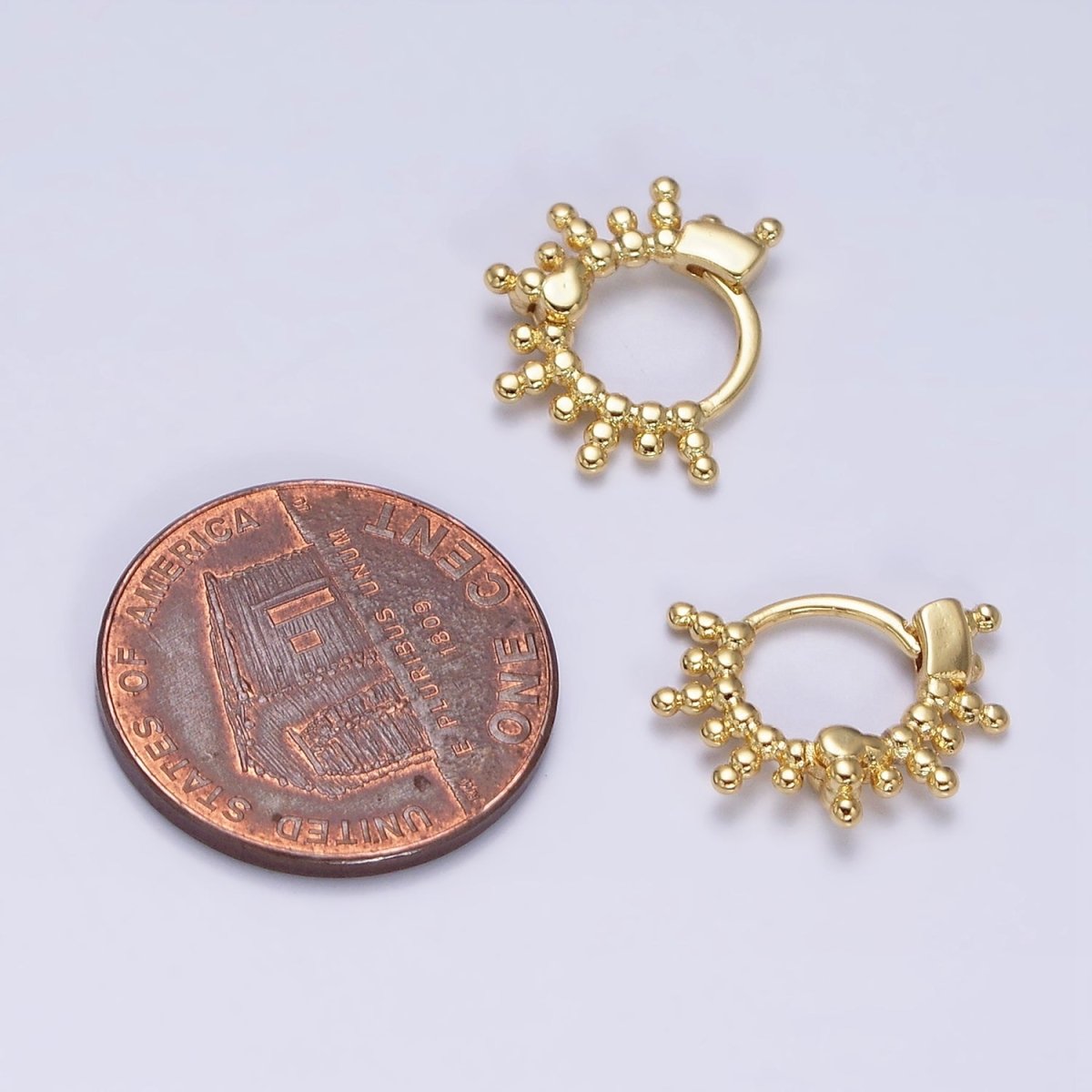 16K Gold Filled Round Beaded Ball Lined 12mm Cartilage Huggie Earrings | AD1545 - DLUXCA